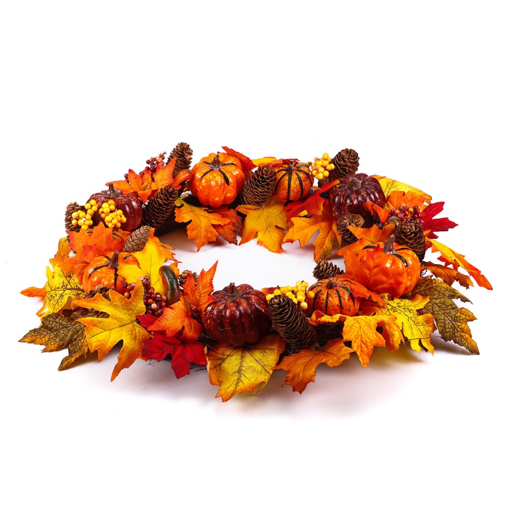 60cm  Maple Leaves Pumpkin Berry Wreath Garland Door Hanging Craft Decorations - Image 2