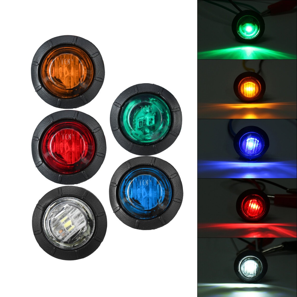 5pcs 24V Round LED Side Marker Light Indicator Lamp Truck Trailer Caravan Van - White - Image 2