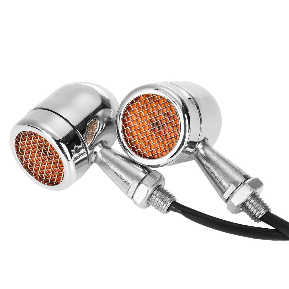 Pair Chrome Motorcycle Grill Bullet LED Turn Signal Lights Indicator Lamps - Image 2