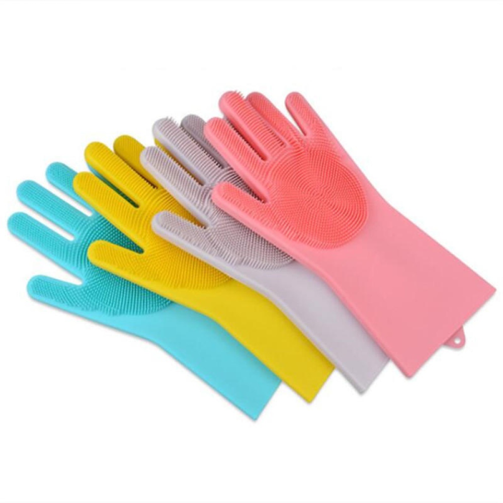 Silicone Dishwashing Glove Kitchen Cleaning Glove Convenient Brush Glove Quick to Clean Plates - Gray - Image 2