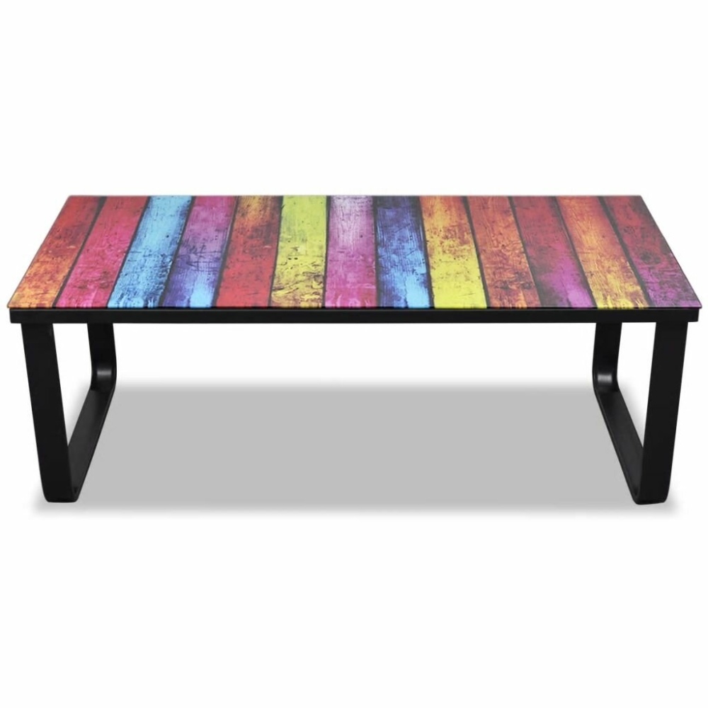 Coffee table with rainbow-print glass table topp - Image 2