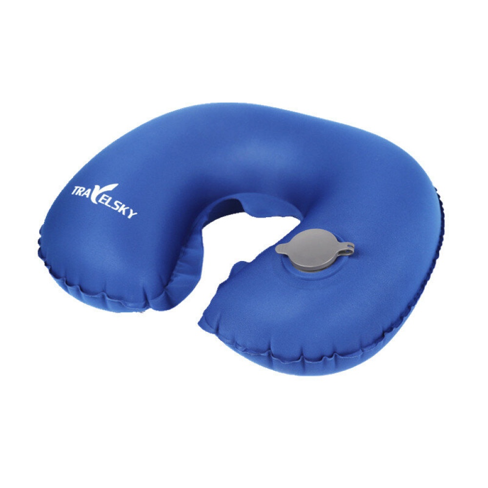 Inflatable U Shape Neck Cushion Travel Car Headrest Pillow Office Airplane Driving Nap Support - Blue - Image 2