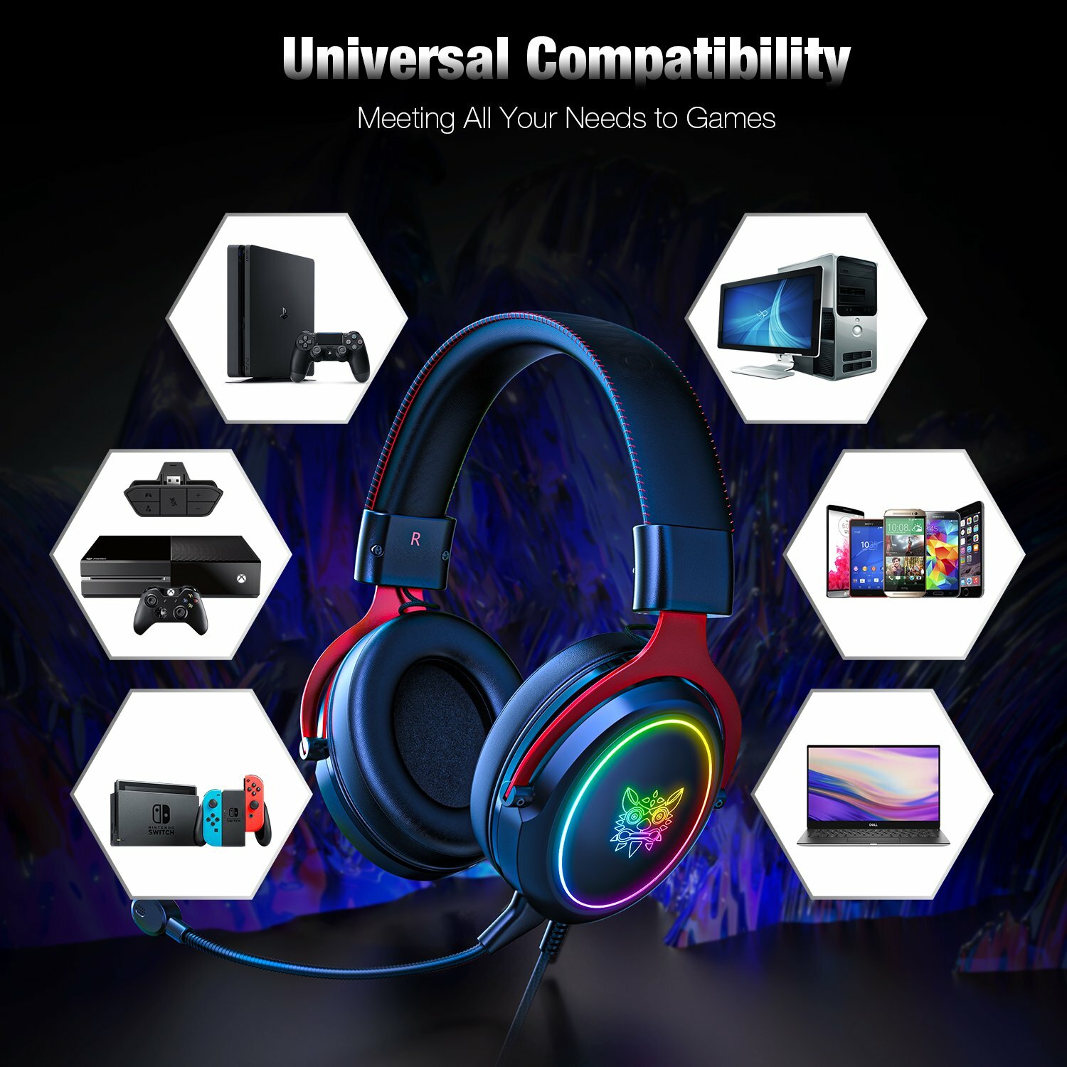 ONIKUMA X10 Wired Gaming Headphones Stereo 50MM Dynamic Noise Reduction RGB Luminous 3.5MM Gamer Headset with Detachable Mic - Black - Image 2