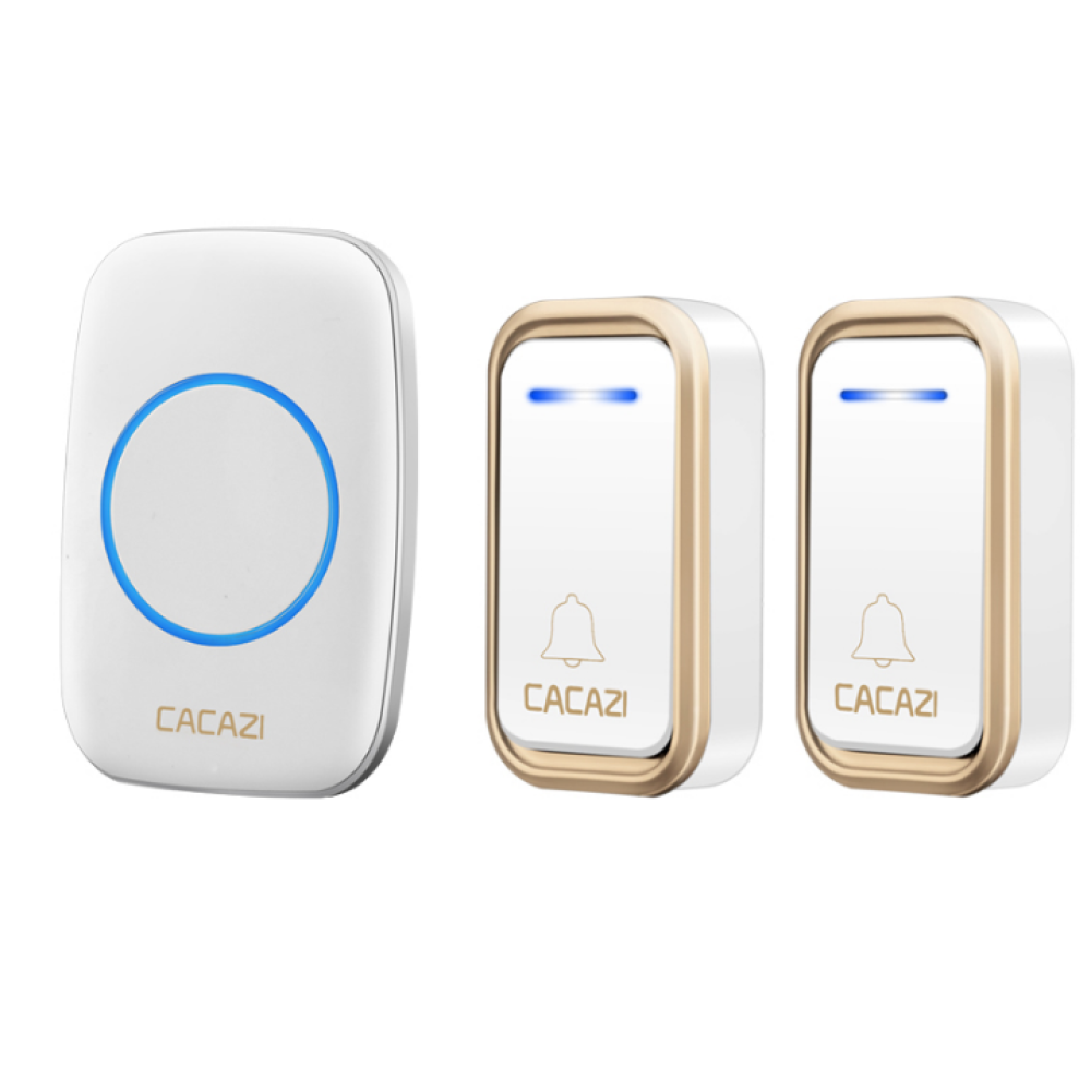 CACAZI A10F Waterproof Wireless Doorbell 300M Remote Door Bell Chime 220V 2 Button 1 Receiver - EU Plug Black