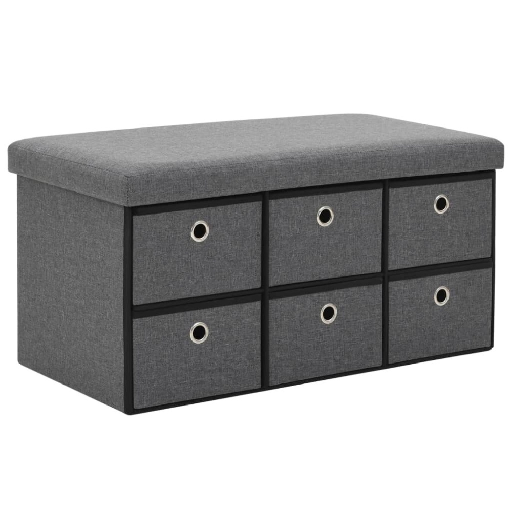 Storage bench foldable 76x38x38 cm artificial linen dark gray - Image 2