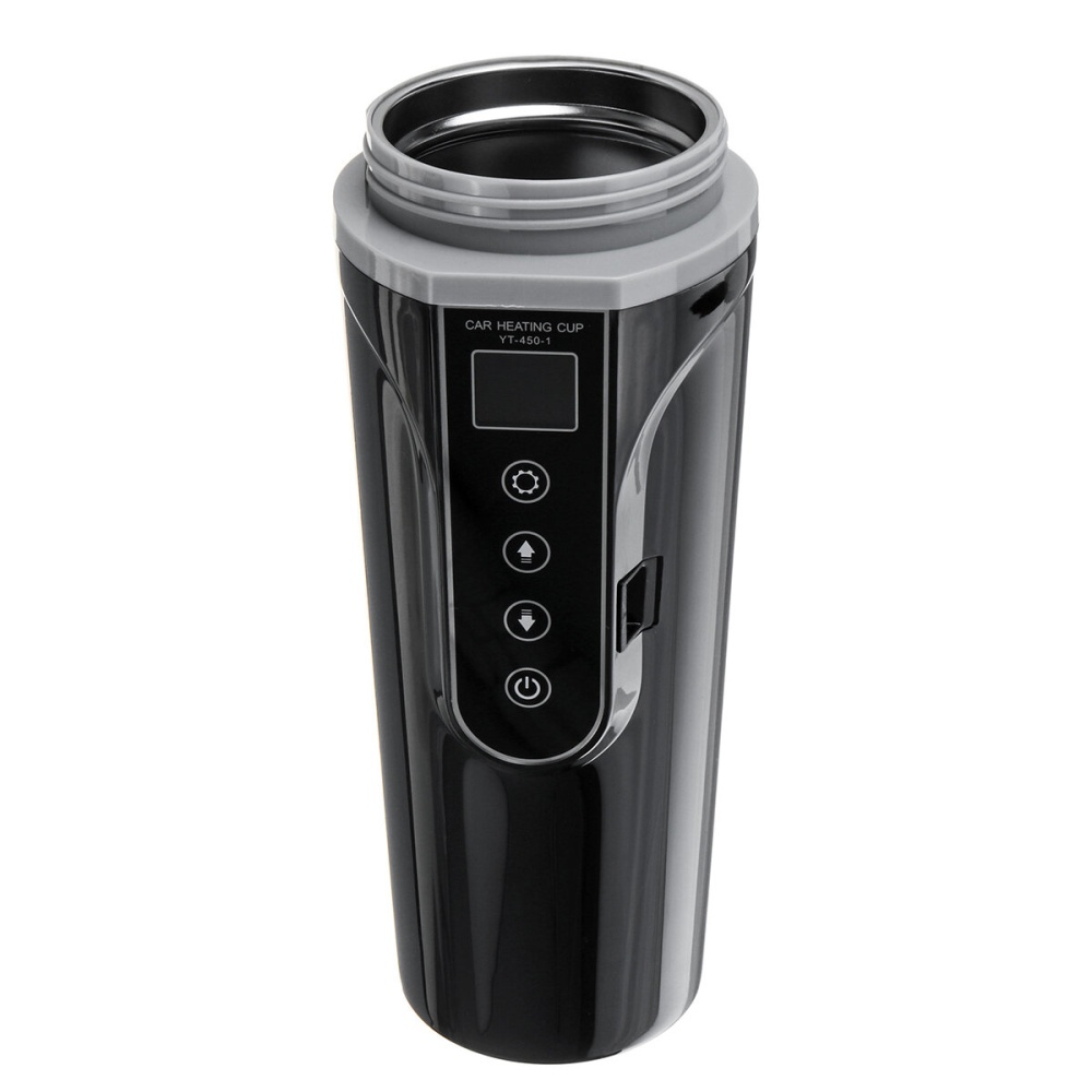 450ml 12V / 24V Car Heating Cup Stainless Steel Electric Water Cup LCD Display Temperature - Black - Image 2