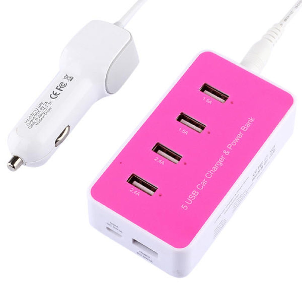 ADS-818 Multifunctional High Power 5 USB Car Charger Power Bank - White - Image 2