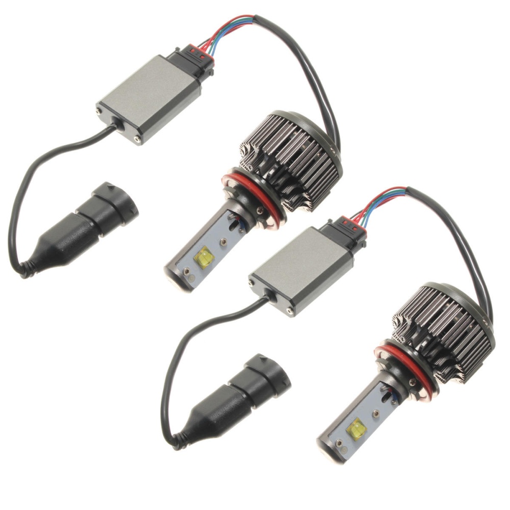 Pair 60W Turbo LED Headlight Lamp H11 H9 H8 7200LM 6000K with Wire - Image 2