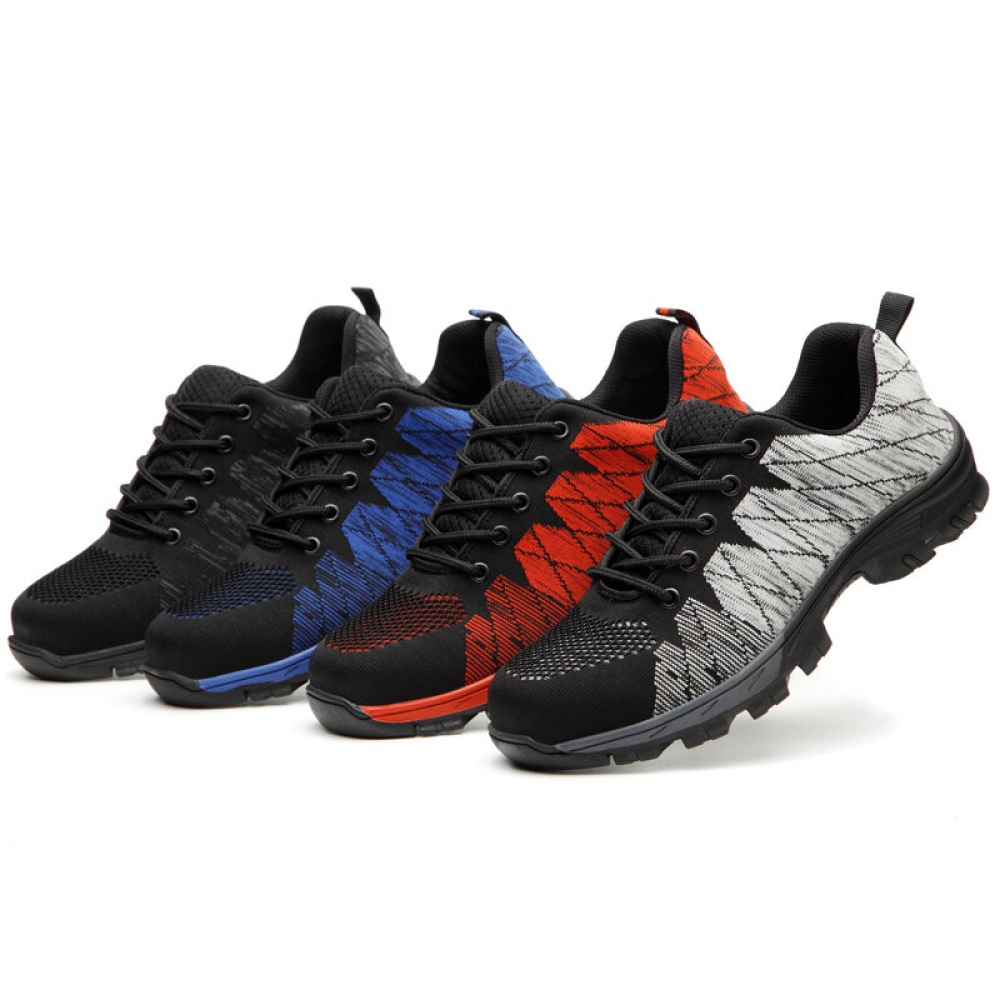 Men Knitted Fabric Steel Toe Anti Smashing Work Safety Sneakers - Black 40