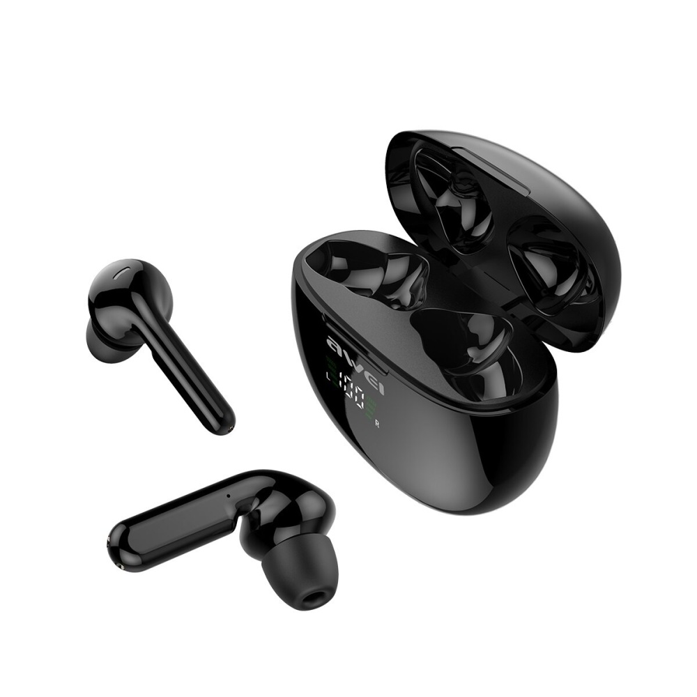 AWEI T15P Mini TWS bluetooth 5.0 Wireless Earbuds Waterproof Touch Control Digital Display EarphoneFor Gaming Headset With Mic - Black - Image 2