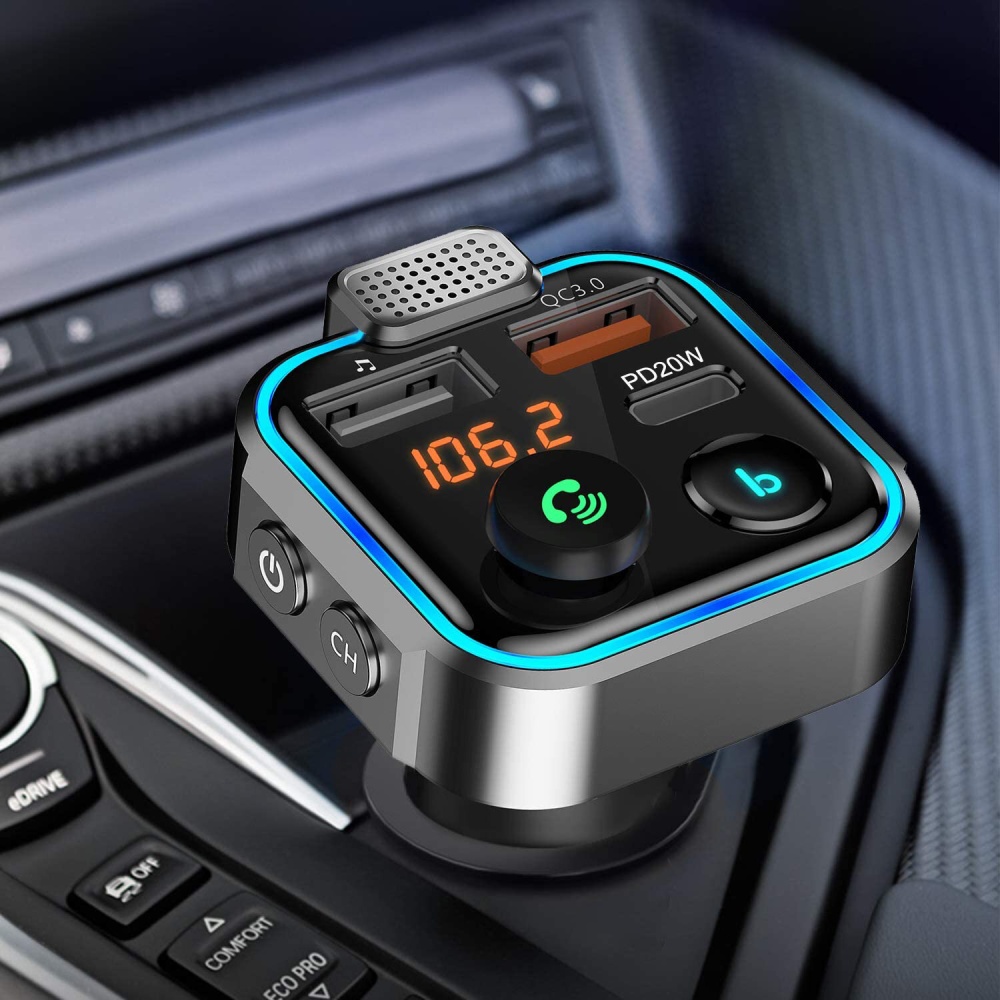 12-24V Car bluetooth 5.0 Fm Transmitter PD20W+QC3.0 Three USB Car Charger LED Digital Display Hands-free Call Siri Google Assistant BASS Music Play R