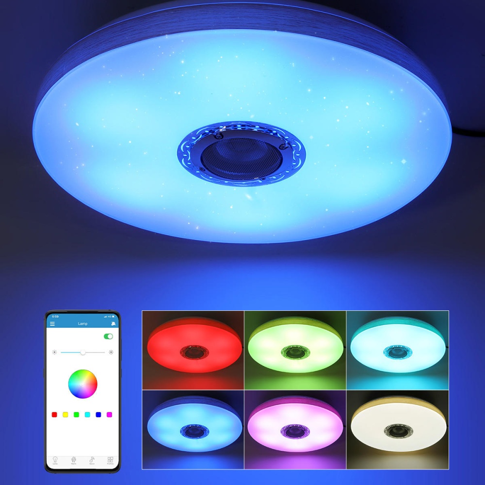 60W Dimmable LED RGBW bluetooth Music Speaker Ceiling Light APP Remote Bedroom - 220V APP Control - Image 2