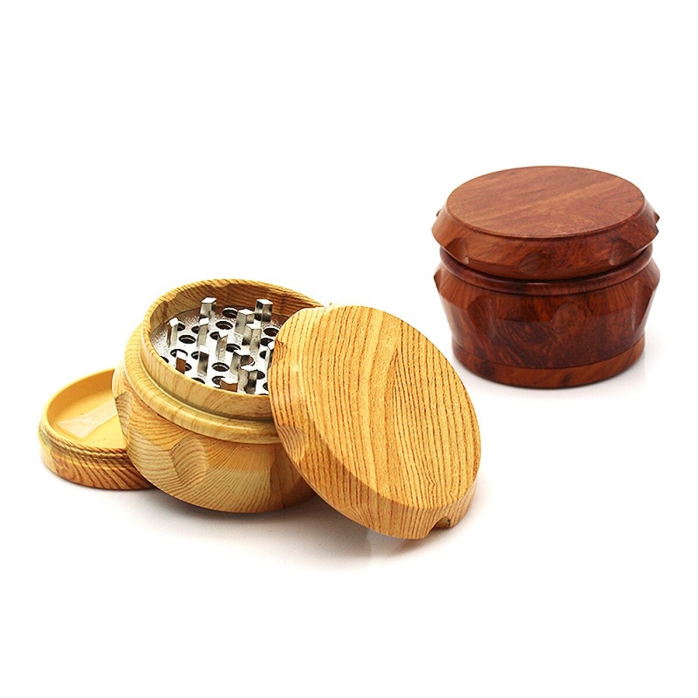 50x44mm Grinding Machine Resin Drum-shaped Lighter Imitation Wood Grain Herb Grinder - Red wood - Image 2