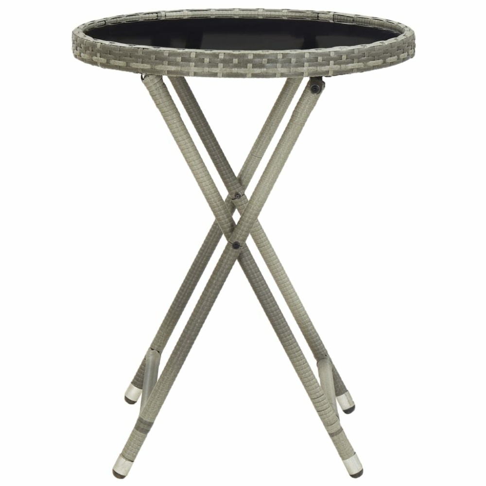 Tea Table Gray 23.6" Poly Rattan and Tempered Glass - Image 2