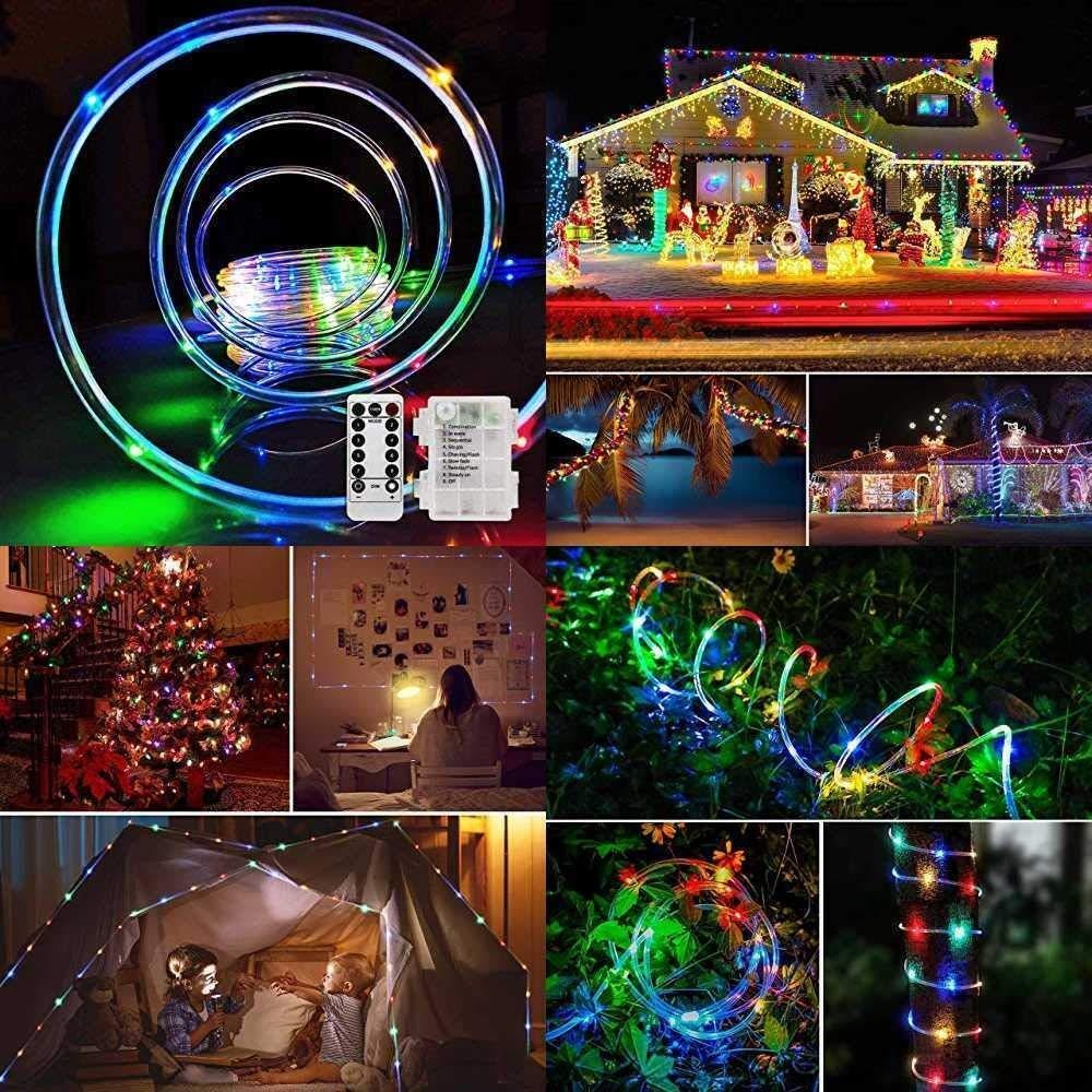 39FT 100 LED Solar String Rope Fairy Light Waterproof Xmas Wedding Party Decor Night Light - Warm White - Image 2