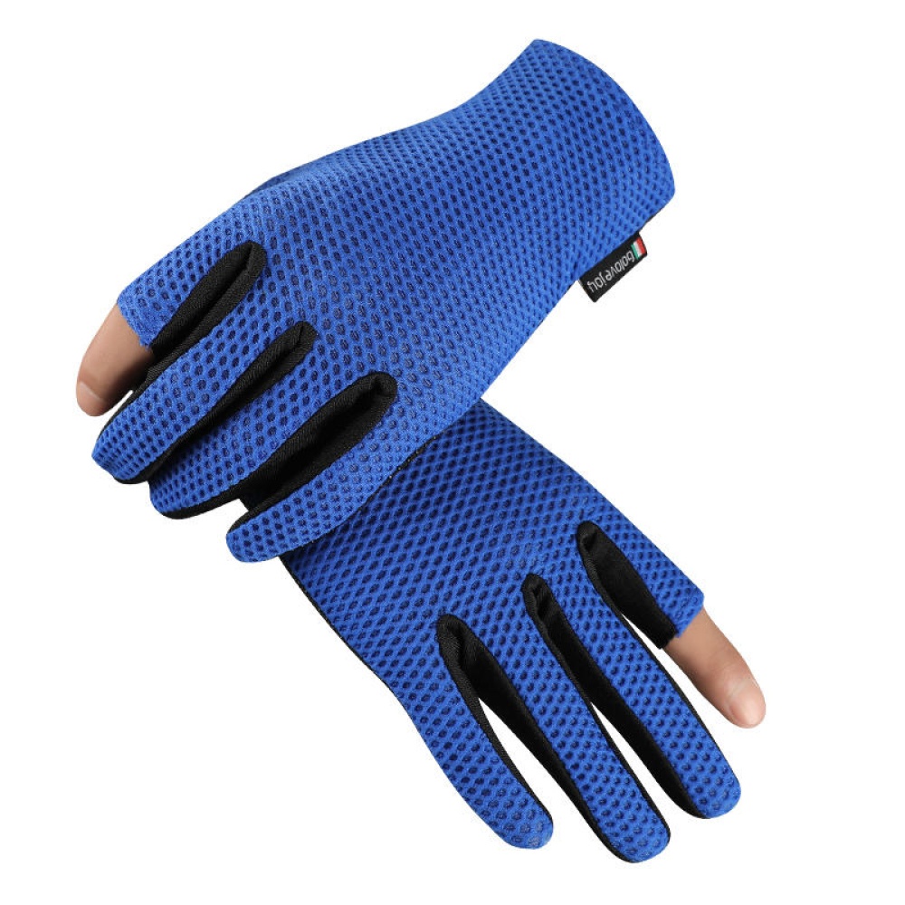 2 Cut Finger Anti-Slip Ice Silk Fishing Motorcycle Scooter Gloves Waterproof Breathable - Blue - Image 2