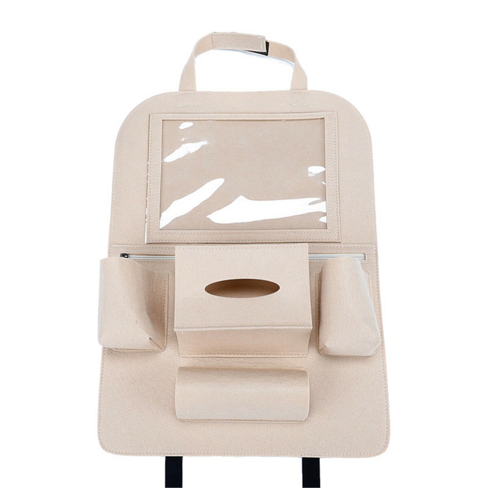 Car Seat Back Organizer With Tablet Touch Screen Pocket Tidy Hanging Storage Bag - Beige - Image 2