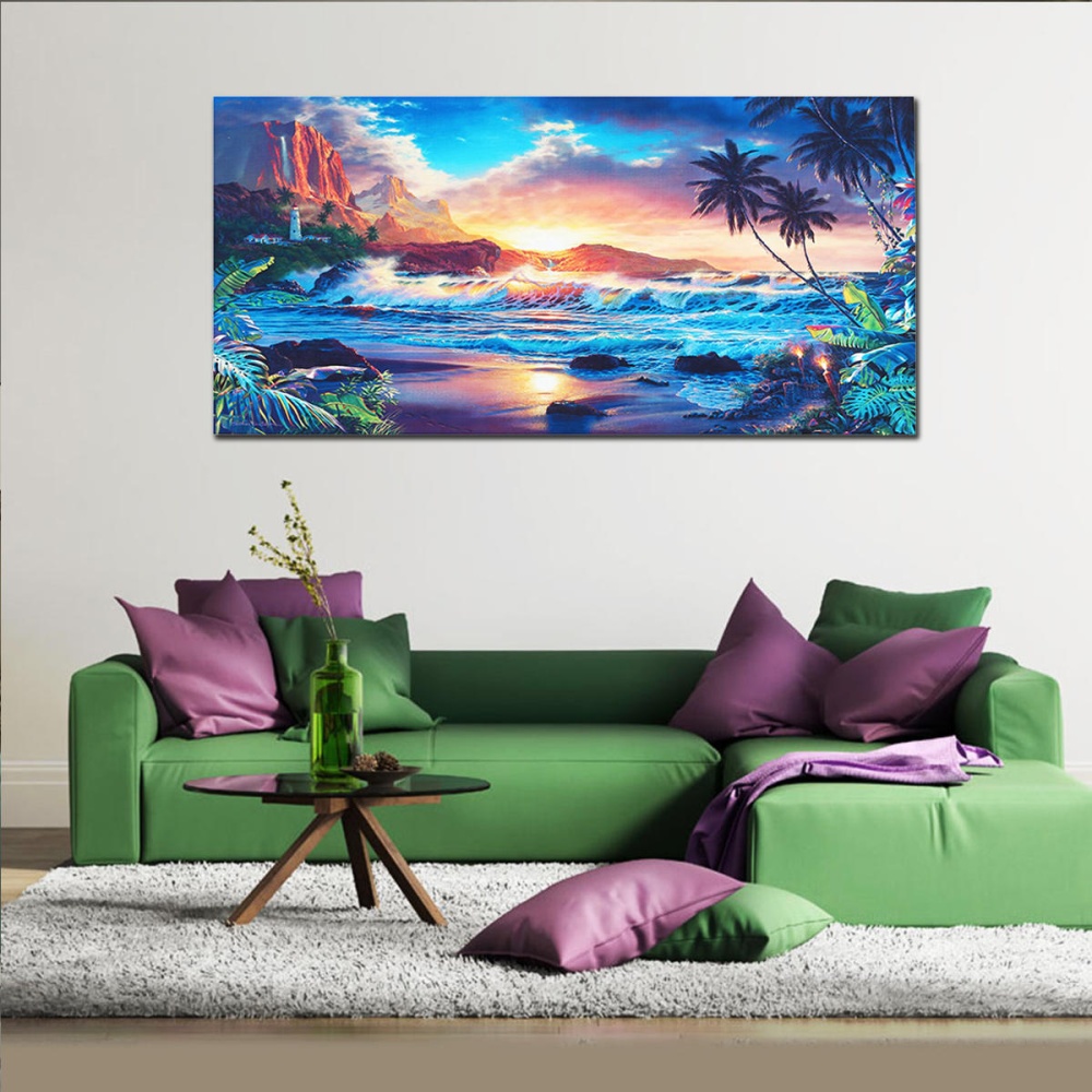 Home Decor Canvas Print Paintings Wall Art Modern Sunset Scenery Beach Tree Gift - 30*60cm - Image 2