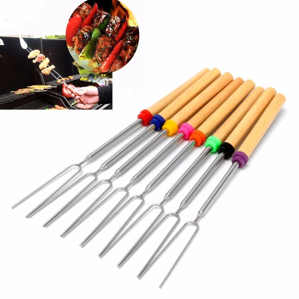 8 Pieces 32-Inch Colorful Telescopic Roasting Marshmallow Barbecue Skewers BBQ Stick Fork BBQ Tools - Image 2