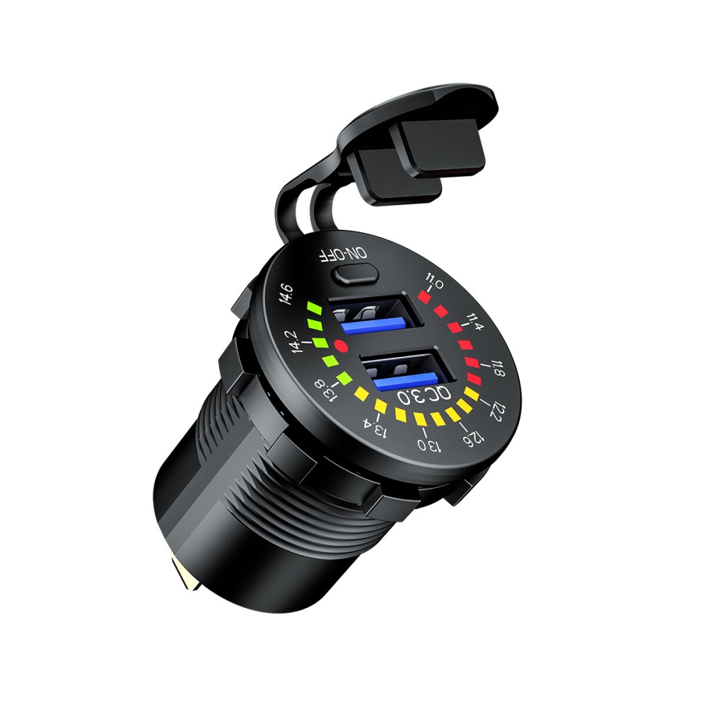 12-24V Dual USB Car Charger Socket Port With Colourful Digital Voltmeter QC 3.0 Fast Charging Bus Trailer Boats - Image 2