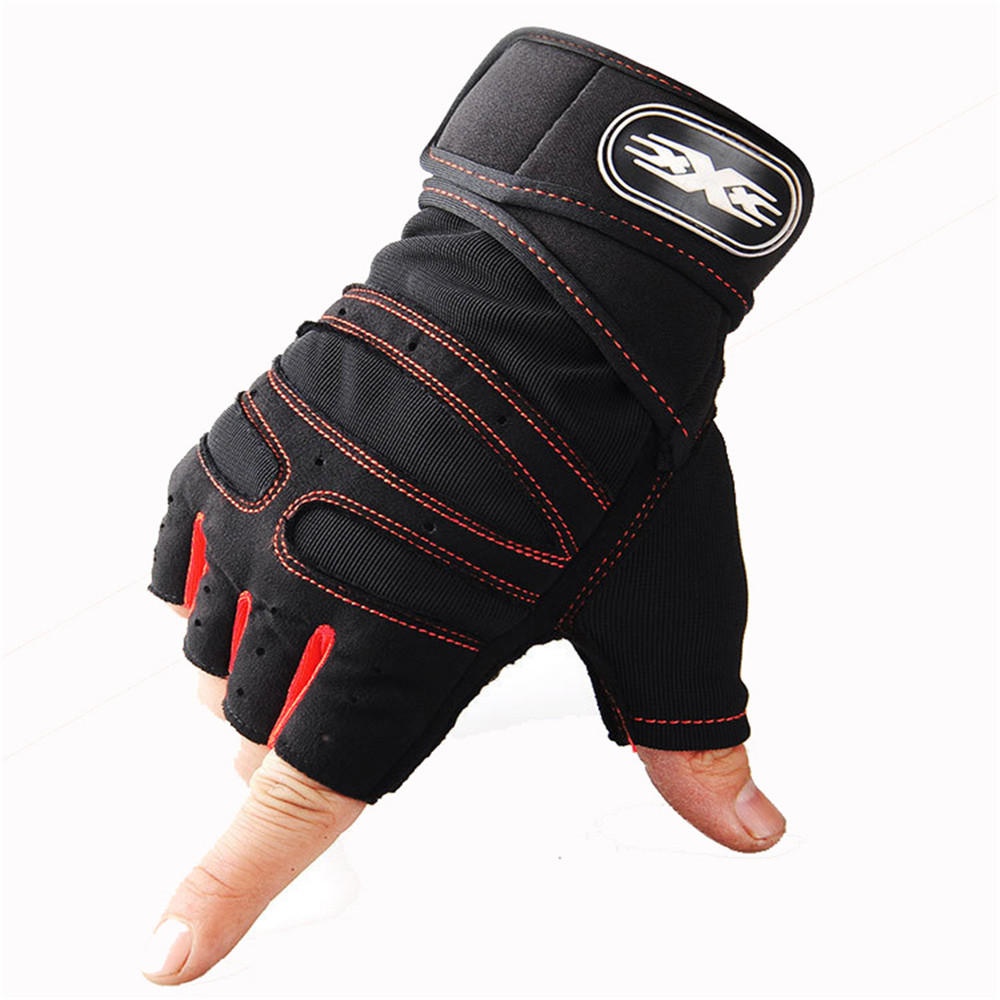 Motorcycle Riding Cycling Fitness Half Finger Protective Gloves Outdoor Anti-skid - L Black