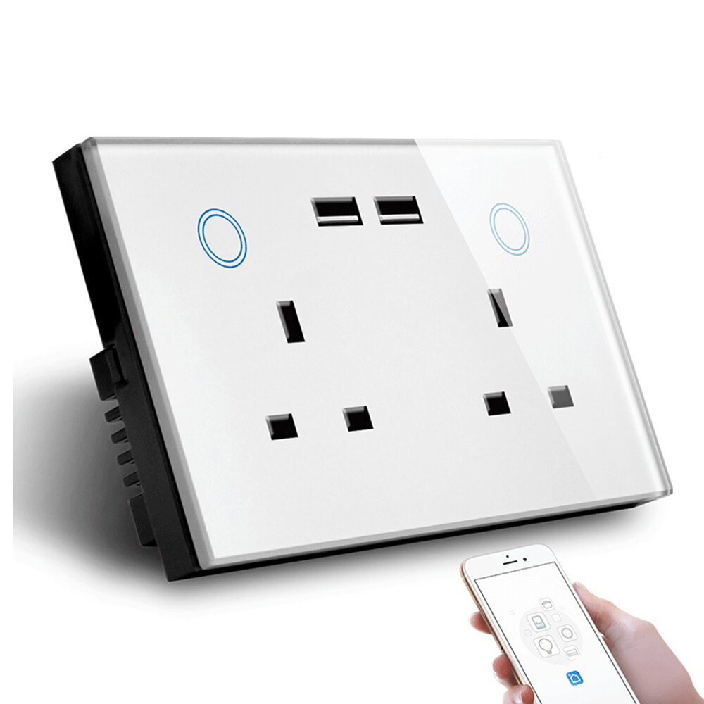 MAKEGOOD 2 Gang WIFI Smart USB Wall Socket UK Electrical Plug Outlet 15A Power Touch Switch Wireless Homekit Charge Work with Alexa Google Home - Bla