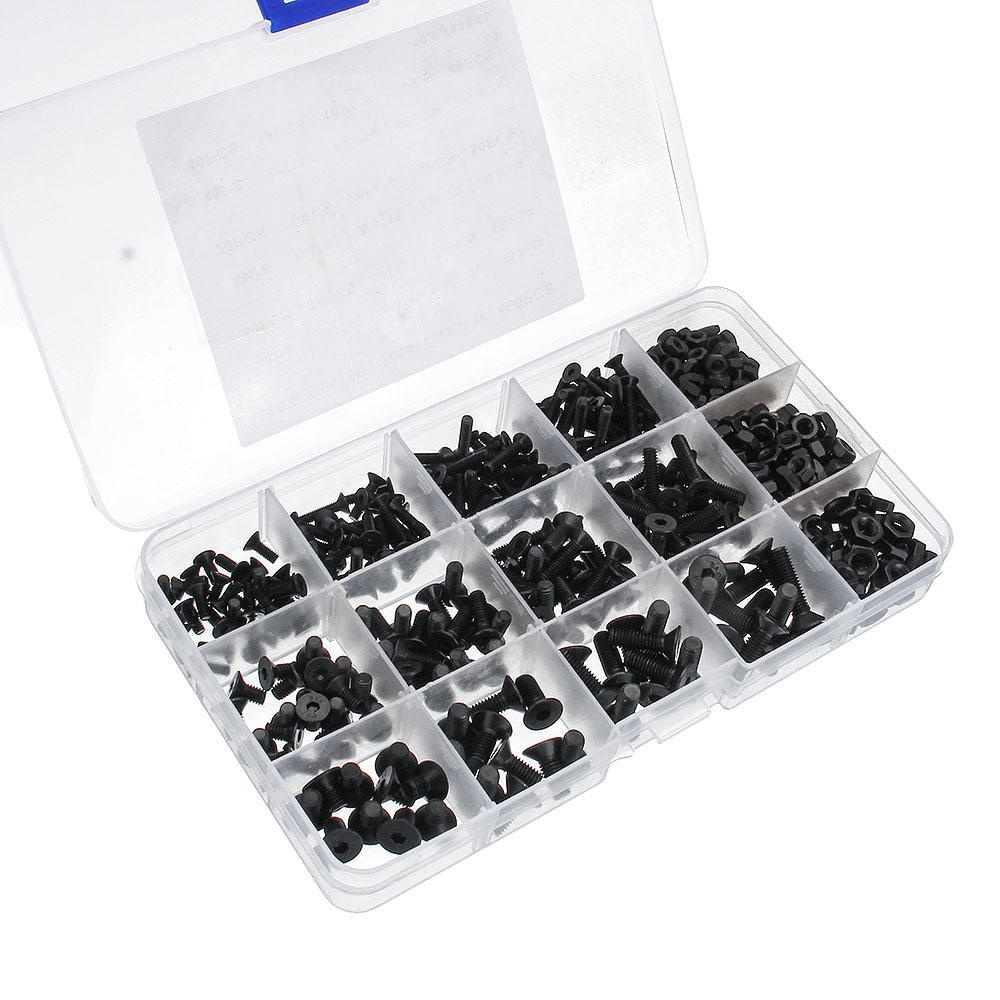 Suleve MXCH7 460Pcs M3 M4 M5 Flat Head Hex Socket Screw Carbon Steel 10.9 Grade Bolt Nut Assortment Kit 8-20mm - Image 2