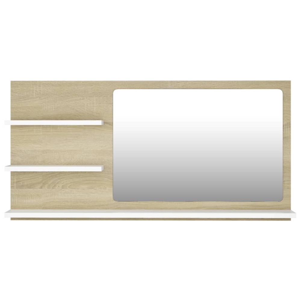 Bathroom Mirror White and Sonoma Oak 35.4"x4.1"x17.7" Chipboard - Image 2