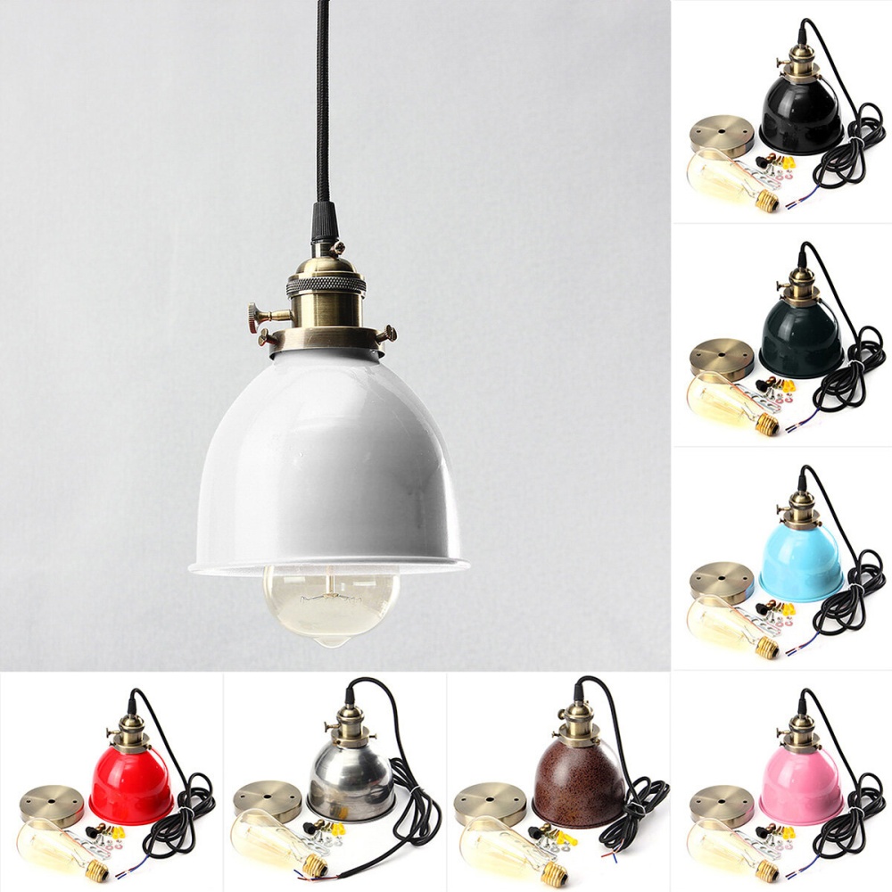 E27 Vintage Retro Hanging Pendant Light Ceiling Lamp Shade Fixture Lampshade - Silver - Image 2