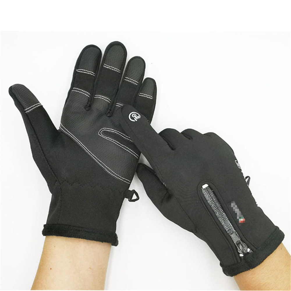 Touch Screen Gloves Fleece Winter Warm Outdoor Sports Mountain Biking Windproof Waterproof Fleece Lined Thermal - M Black - Image 2