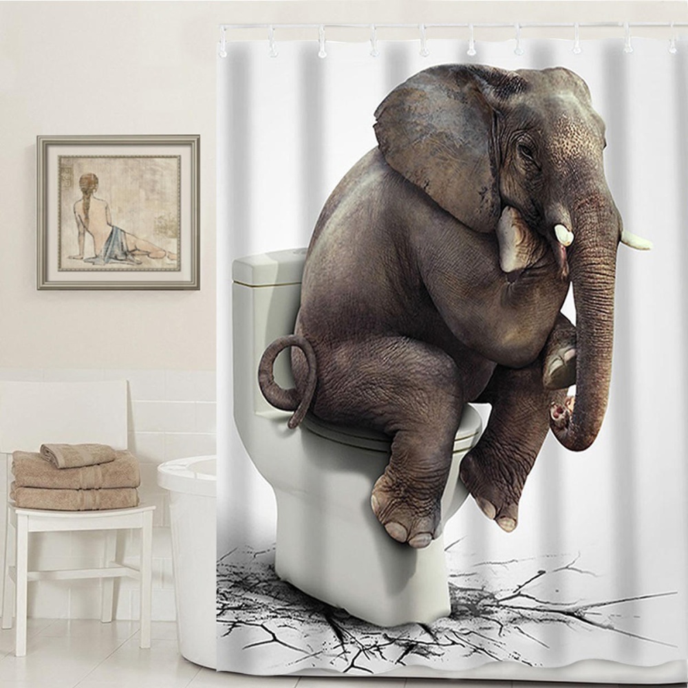 180x180CM Elephant Waterproof Bathroom Shower Curtain 12 Hooks - Image 2