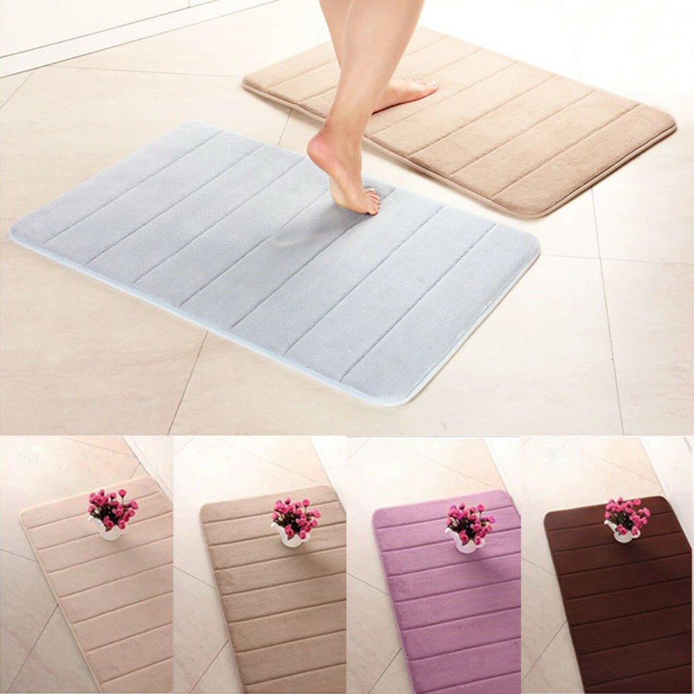 Honana WX-326 50x80cm Stripe Pattern Memory Foam Mat Absorbent Bathroom Anti Slip Carpet - Purple - Image 2