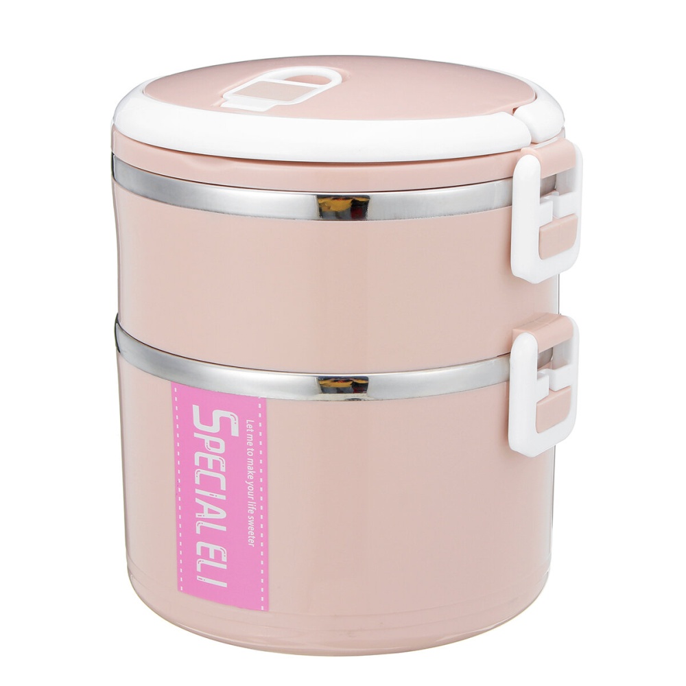 Stainless Steel Thermal Lunch Box 1/2/3 Layer Bento Food Container Storage Bags For Adults Students - Pink 1 Layer - Image 2