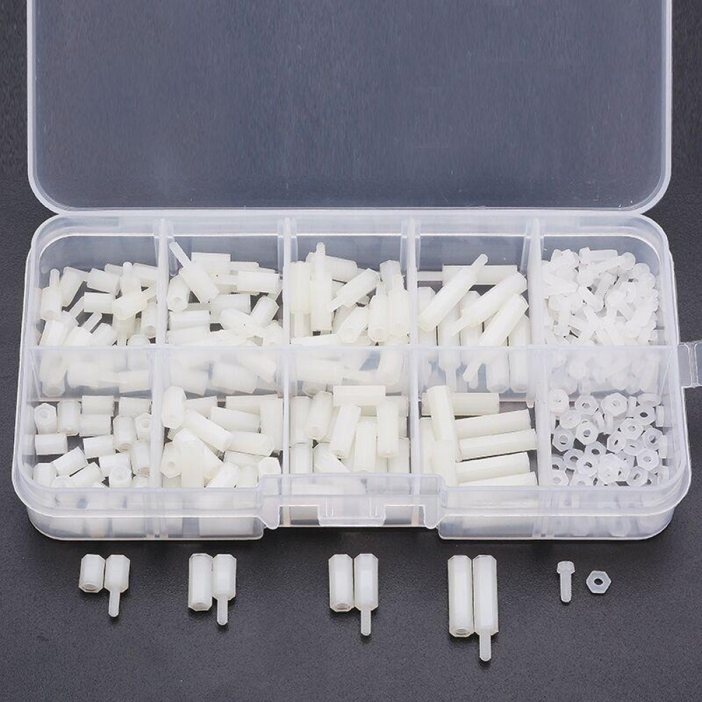 Suleve M2NH3 M2 Nylon Screw White Hex Screw Nut Nylon PCB Standoff Assortment Kit 300pcs - Image 2