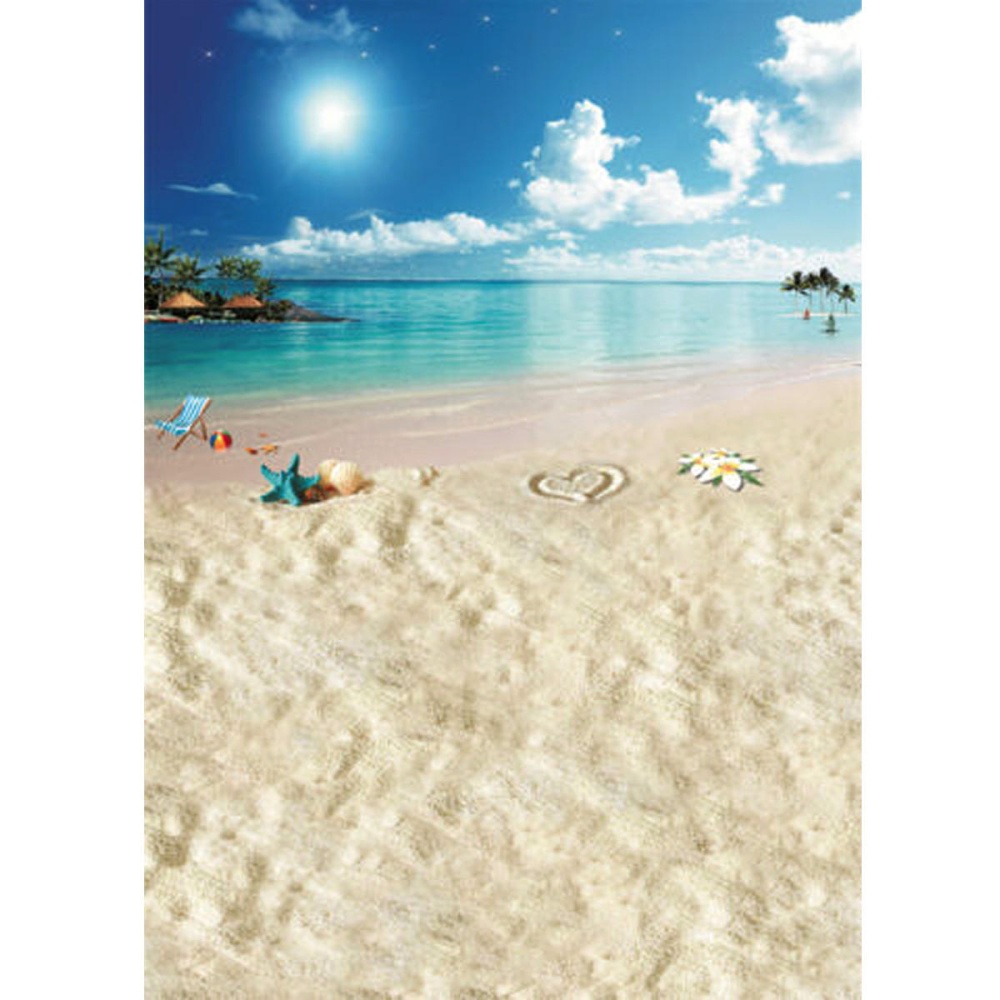 5x7FT Vinyl Summer Beach Heart Sea Vocation Photography Backdrop Background Studio Prop - Image 2