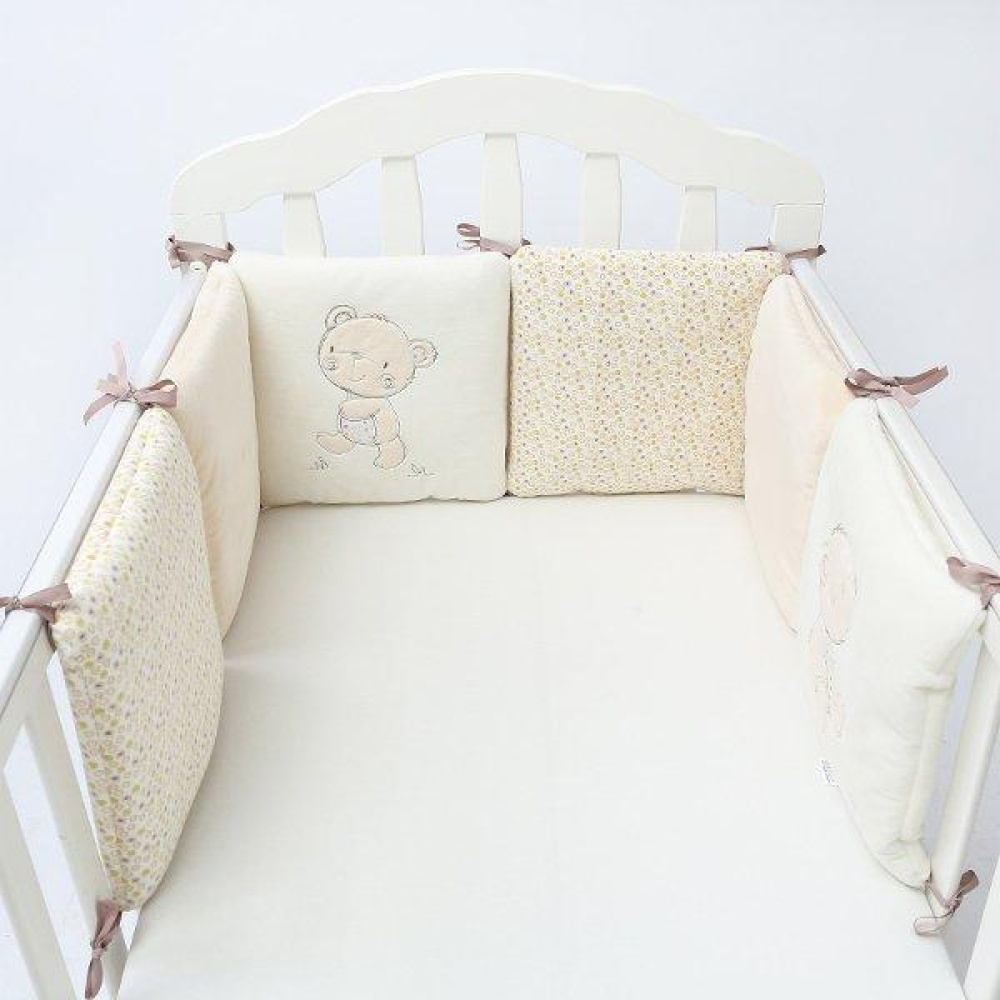 6PC A Set Baby Bed Bumpers Cotton Plush Safety Infant Toddler Nursery Beding Protection - Beige - Image 2