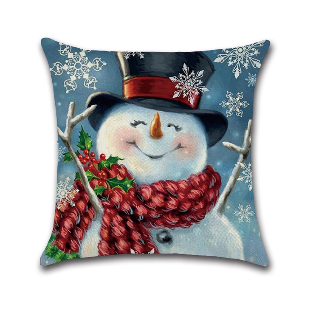 Snowman Printing Cotton Linen Cushion Cover Home Decorative Pillow Case - #1 - Image 2