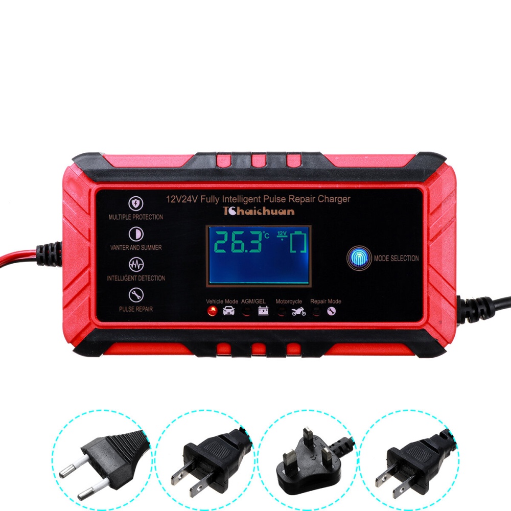 12/24V 8A/4A Touch Screen Pulse Repair LCD Battery Charger For Car Motorcycle Lead Acid Battery Agm Gel Wet - EU Plug