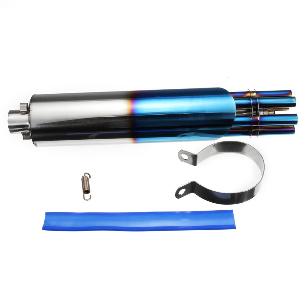 32mm Motorcycle Exhaust Muffler Machine Rotating Vent Pipe Blue Stainless Steel - Blue - Image 2