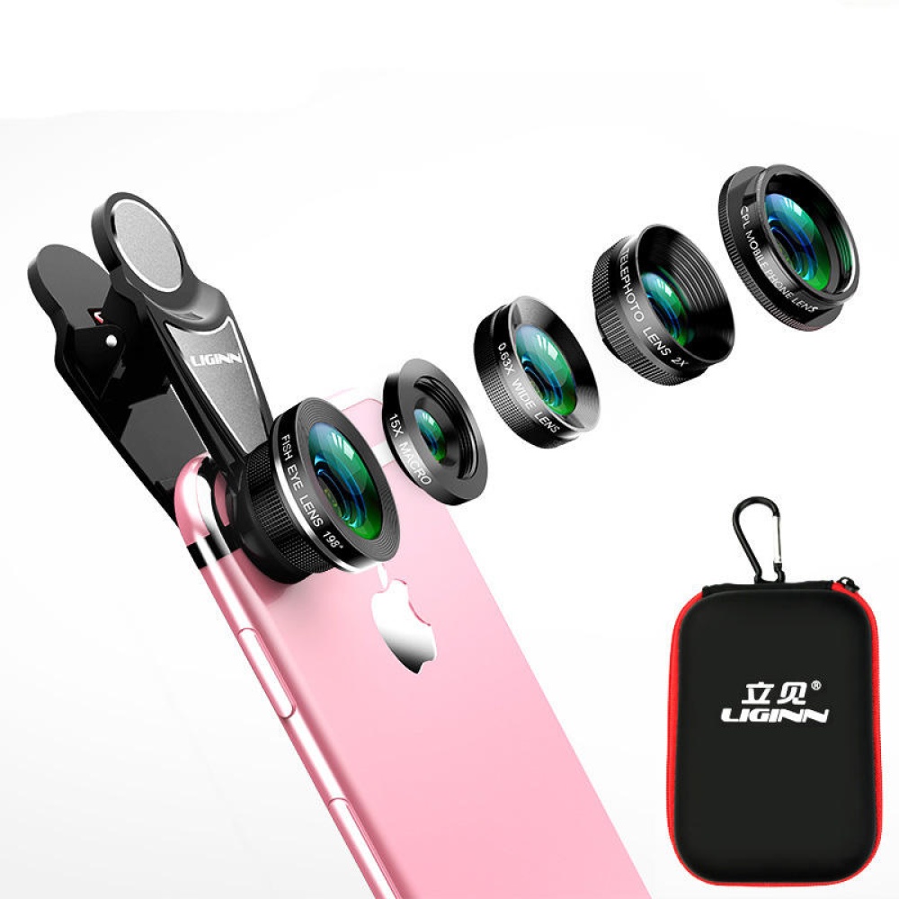 LIGINN L-515 5 in 1 Fisheye Wide Angle Macro Telescope Telephoto CPL Lens for Mobile Phone Smartphone - Black