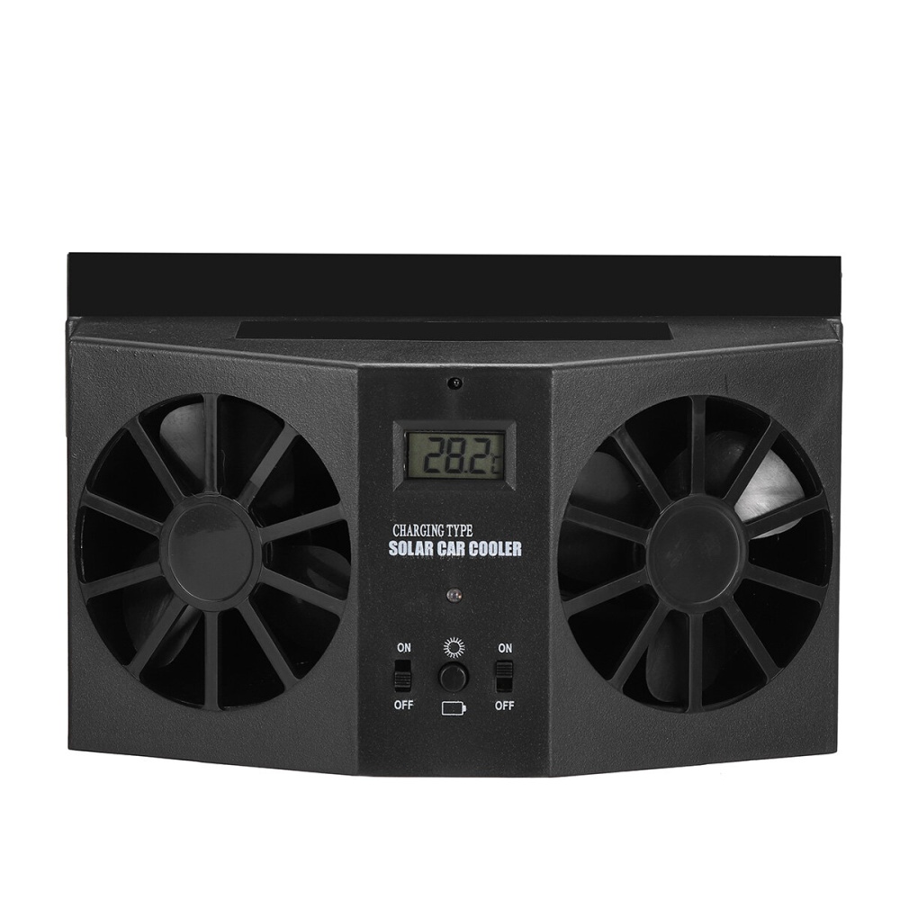 Solar Dual Fan Auto Car Window Windshield Auto Air Vent Outlet Ventilator Cooler - Black