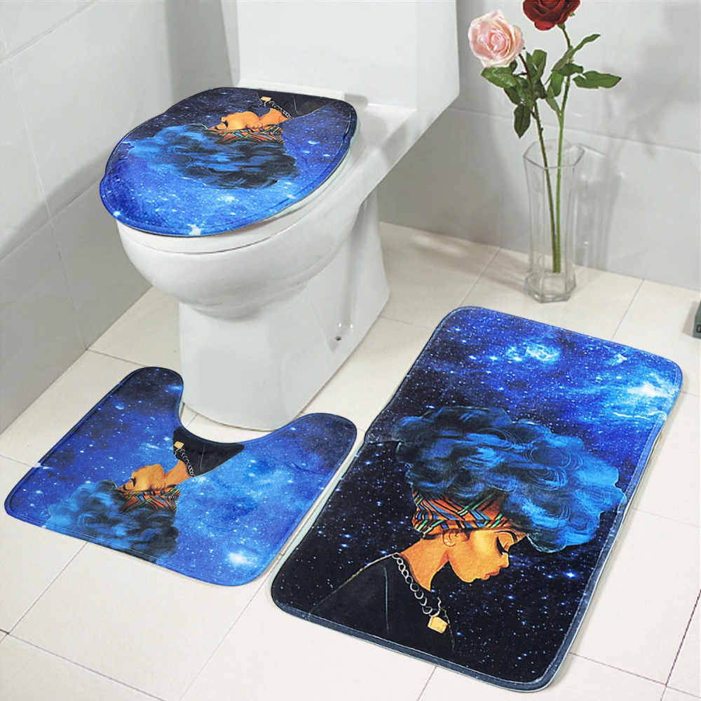 African Girl Bathroom Set Waterproof Non-Slip Mats Carpet Pedestal Rug Toilet Lid Cover Bath Mats - 1 - Image 2