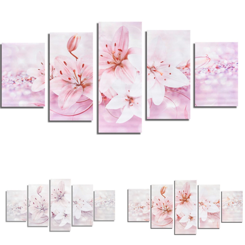 5PCS Lilies Frameless Modern Canvas Painting Mural Wall Picture Paintings Home Decoration - White - Image 2