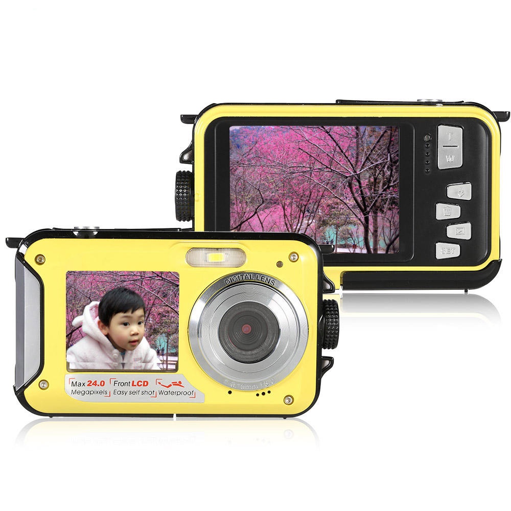 Amkov W599 24MP 2.7 Inch Double Screen Waterproof Anti Shake 16X Zoom 1920x1080 HD Camera - Yellow - Image 2