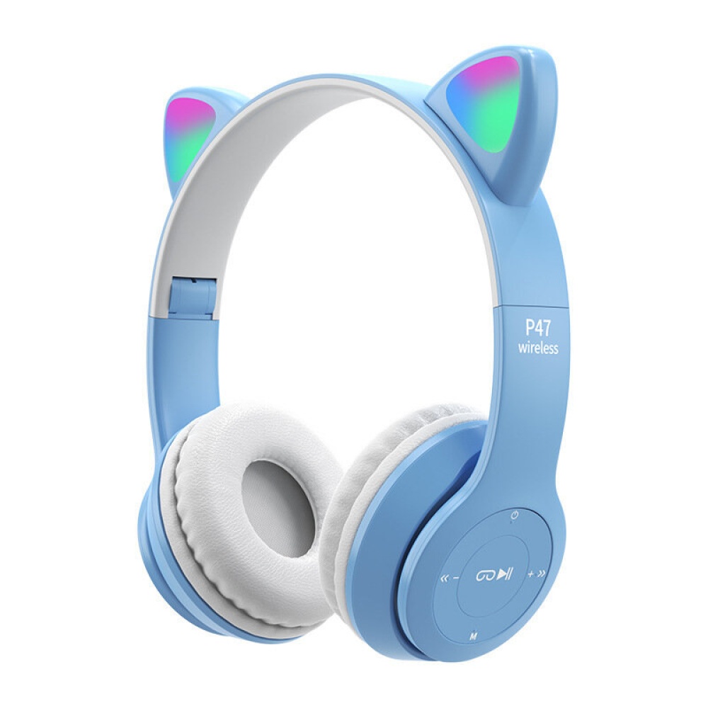 Bakeey P47 bluetooth 5.0 Headset Luminous Cat Ear Wireless LED Light Mobile Phones Headphone Stereo Music Headphones Headset for PC - Blue - Image 2