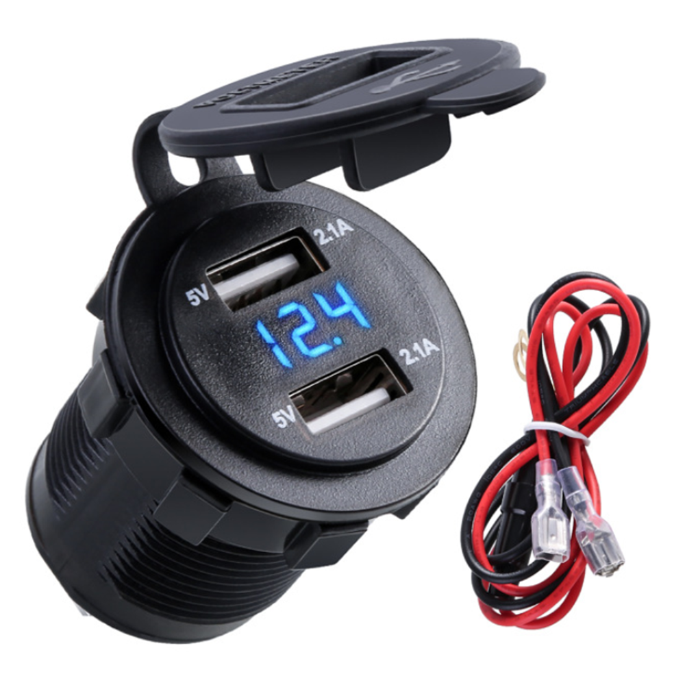 4.2A Waterproof Car 2 Port Dual USB Charger Socket Power Outlet with Voltmeter LED Light for 12-24V Car Boat Marine ATV Motorcycle - Red - Image 2