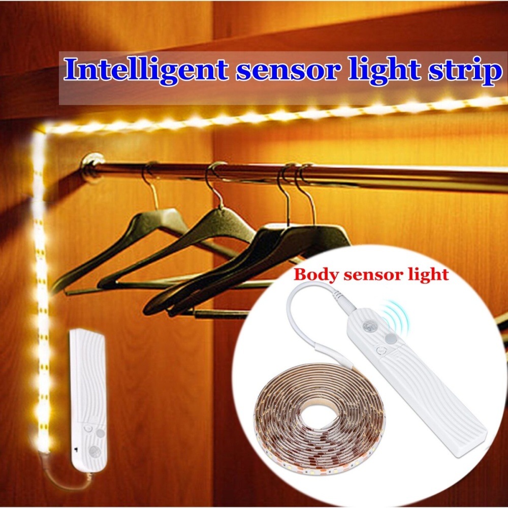 1M 2M 3M Battery Powered PIR Motion Sensor 2835 SMD LED Strip Light for Cabinet Kitchen Bedroom  Decorations Clearance  Lights - Pure white 1M - Image 2