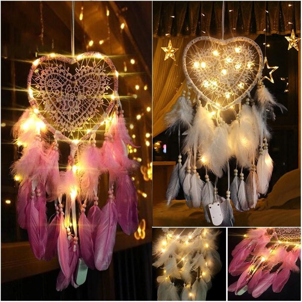 LED Light Dreamcatcher Feather Bedroom Heart Shape Bedroom Home Decoration Livingroom Dreamcatcher Gift Decorations - 2