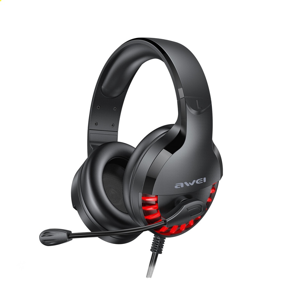 AWEI ES-770i Gaming Headset Over-ear 3.5mm USB Led Light Stereo 7.1 Bass Sound 50mm Speaker Game Headphone With Microphone - Black