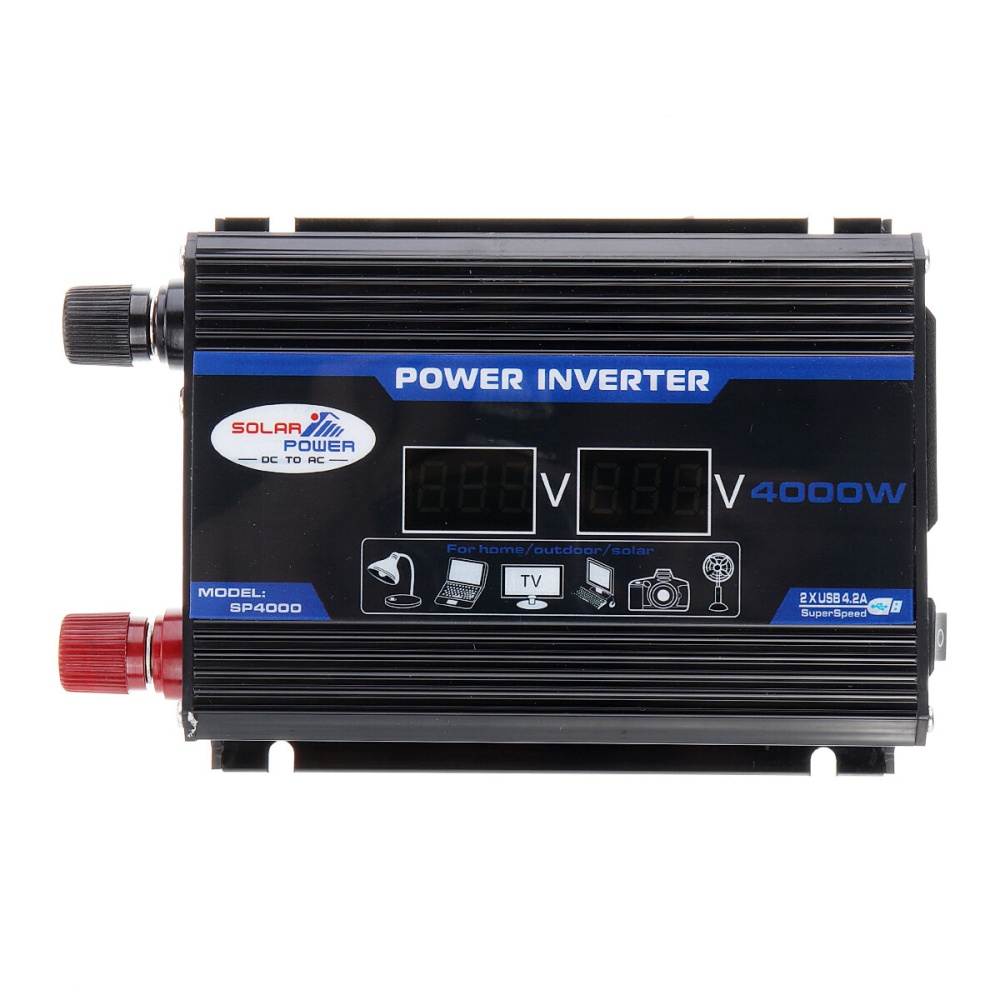 1200W Peak Car Power Inverter DC 12V to AC 110V 220V Dual USB Modified Sine Wave Converter With LED Screen - 12V-220V - Image 2